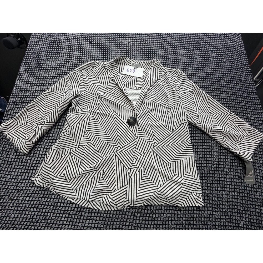 JM Collection Blazer Womens Large Black White Geometric Stripe